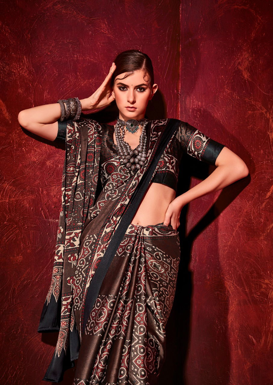 Sr Ajrakh Satin Printed New Exclusive Wear Fancy Designer Saree Collection 